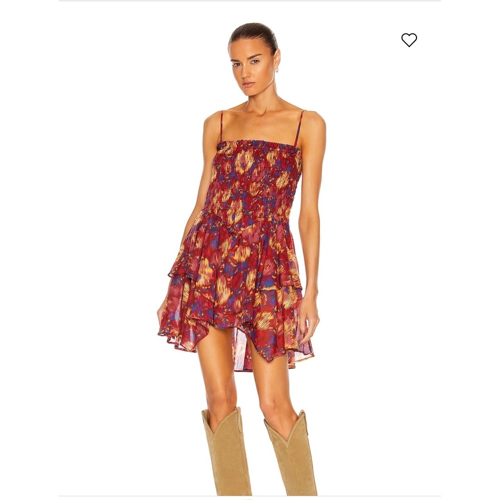 Isabel Marant Etoile Anka Dress Womens 44 Multicolor Excellent Smocked Boho Mini